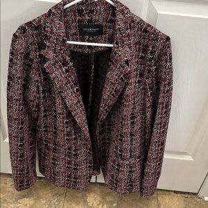 Liverpool Women's Plaid Tweed Blazer - Pink, Maroon, and Black